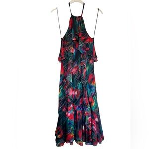 Jason Wu Collective Vibrant Ruffle Maxi Dress Size 4 Flowy Halter Chiffon